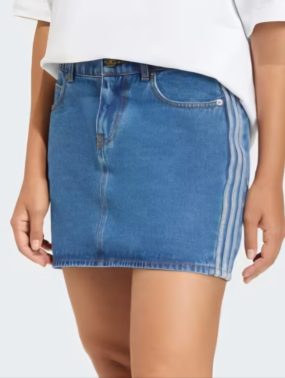 Blue Denim Mini Skirt with Side Stripe